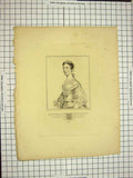 Original Old Antique Print C1790-C1900 Portrait Elizabeth John Grange 18th