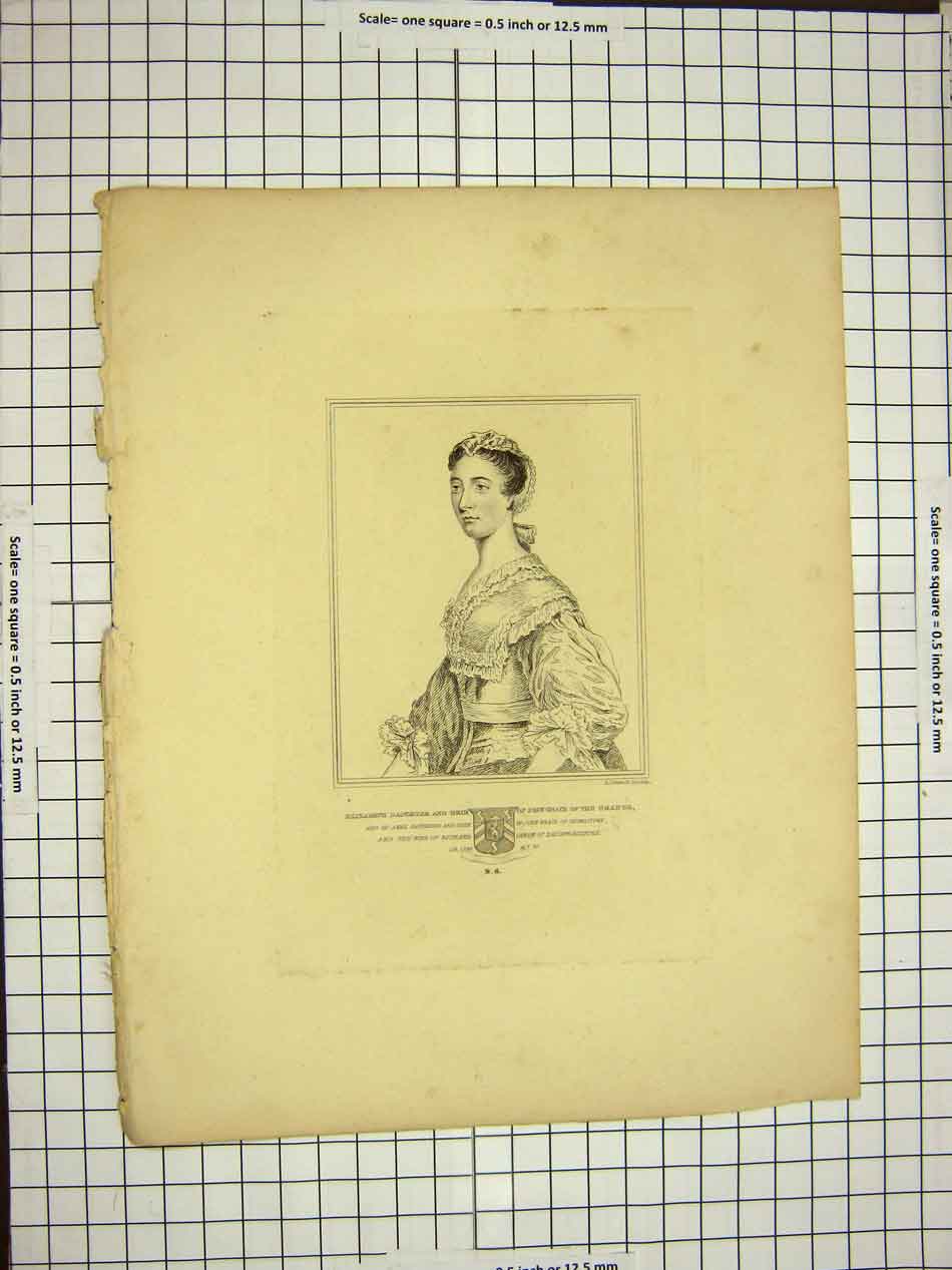 Original Old Antique Print C1790-C1900 Portrait Elizabeth John Grange 18th