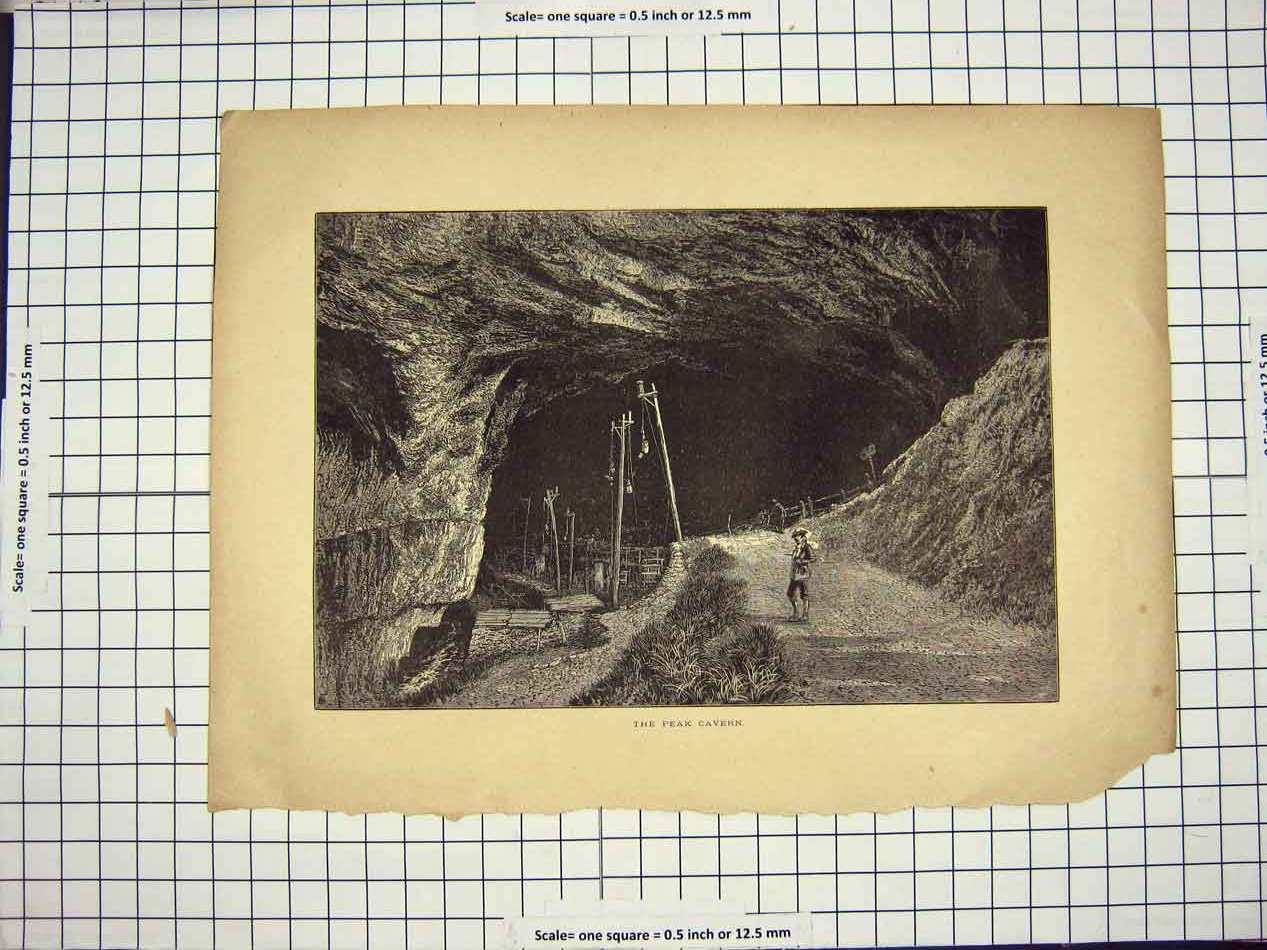 Original Old Antique Print C1790-C1900 View Peak Cavern Cave Scene 18th Century