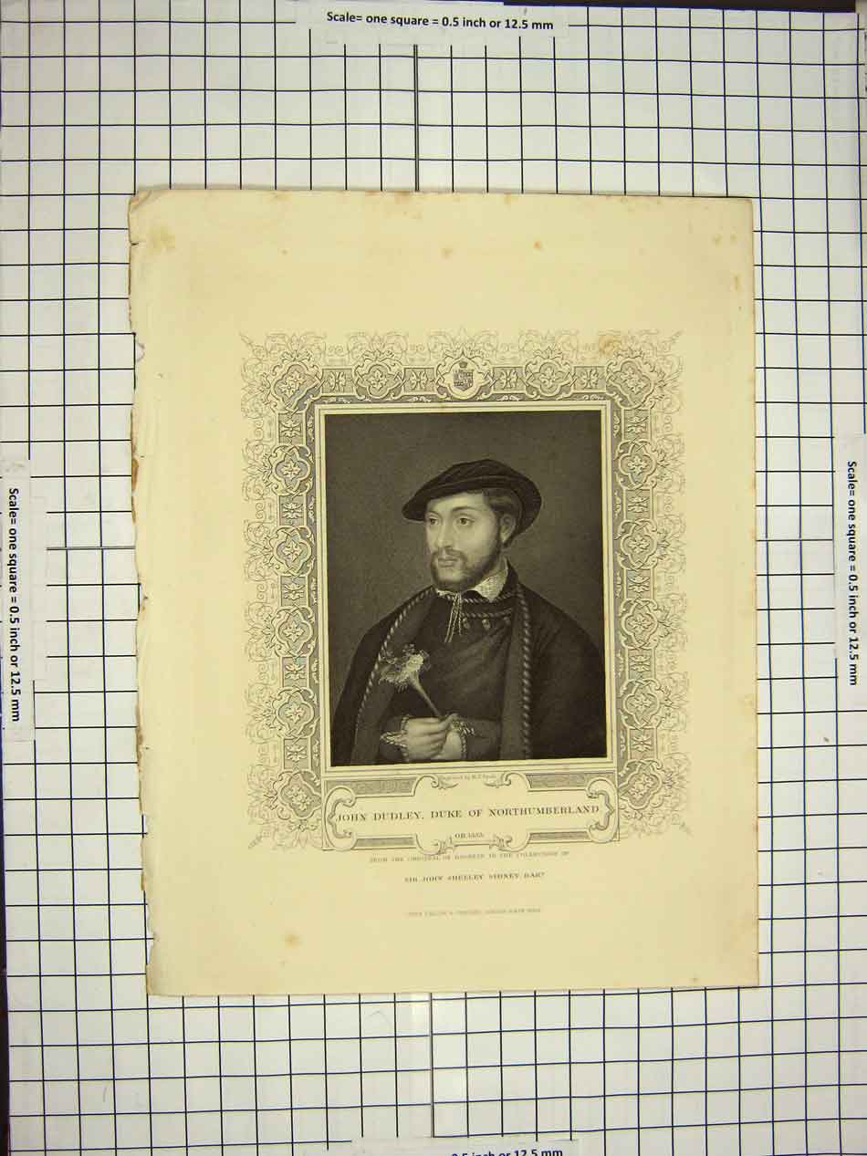 Original Old Antique Print C1790-C1900 Portrait John Dudley Northumberland 18th