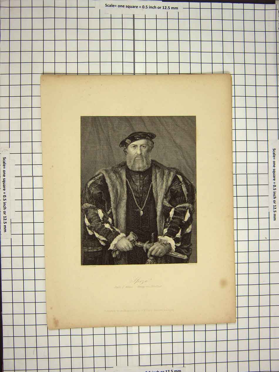 Original Old Antique Print C1790-C1900 Portrait Storza Duke Milan Leipzig 18th
