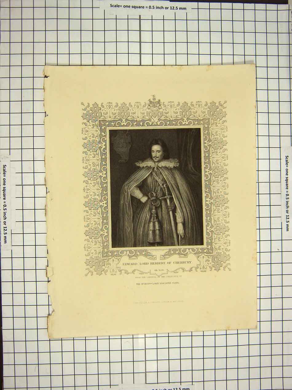 Antique Old Print Ref.544 C1790-C1900 Portrait Edward Lord Herbert Cherbury