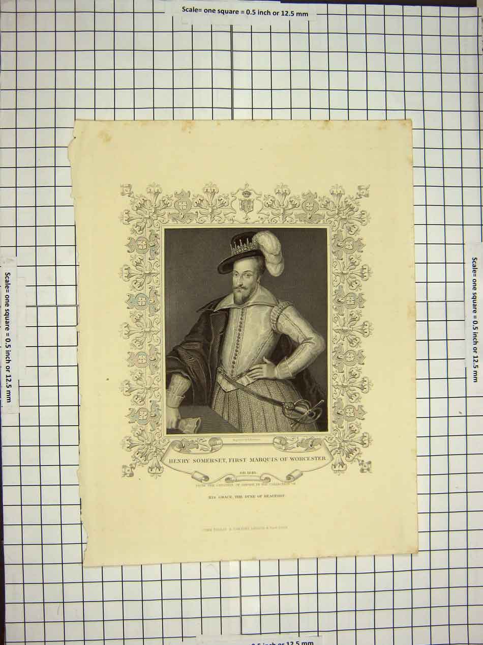 Original Old Antique Print C1790-C1900 Portrait Henry Somerset Worcester 18th