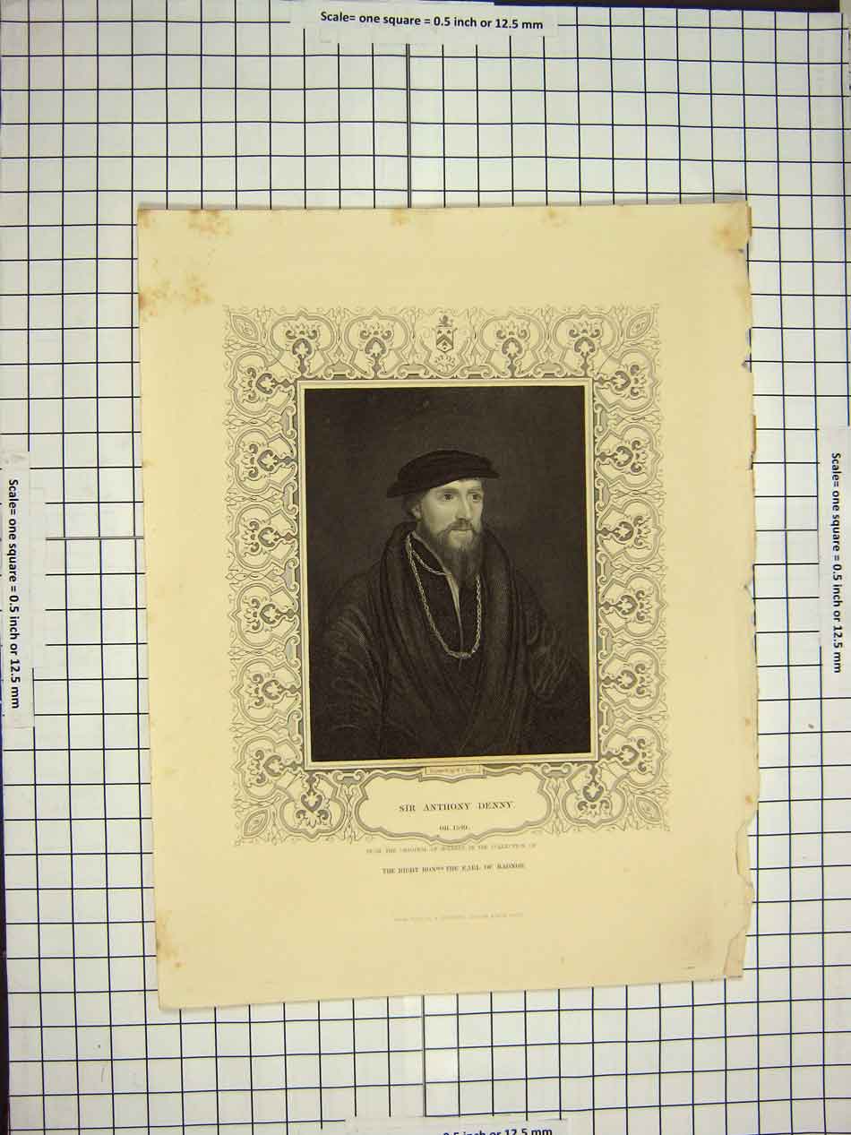 Original Old Antique Print C1790-C1900 Portrait Sir Anthony Denny Mote 18th