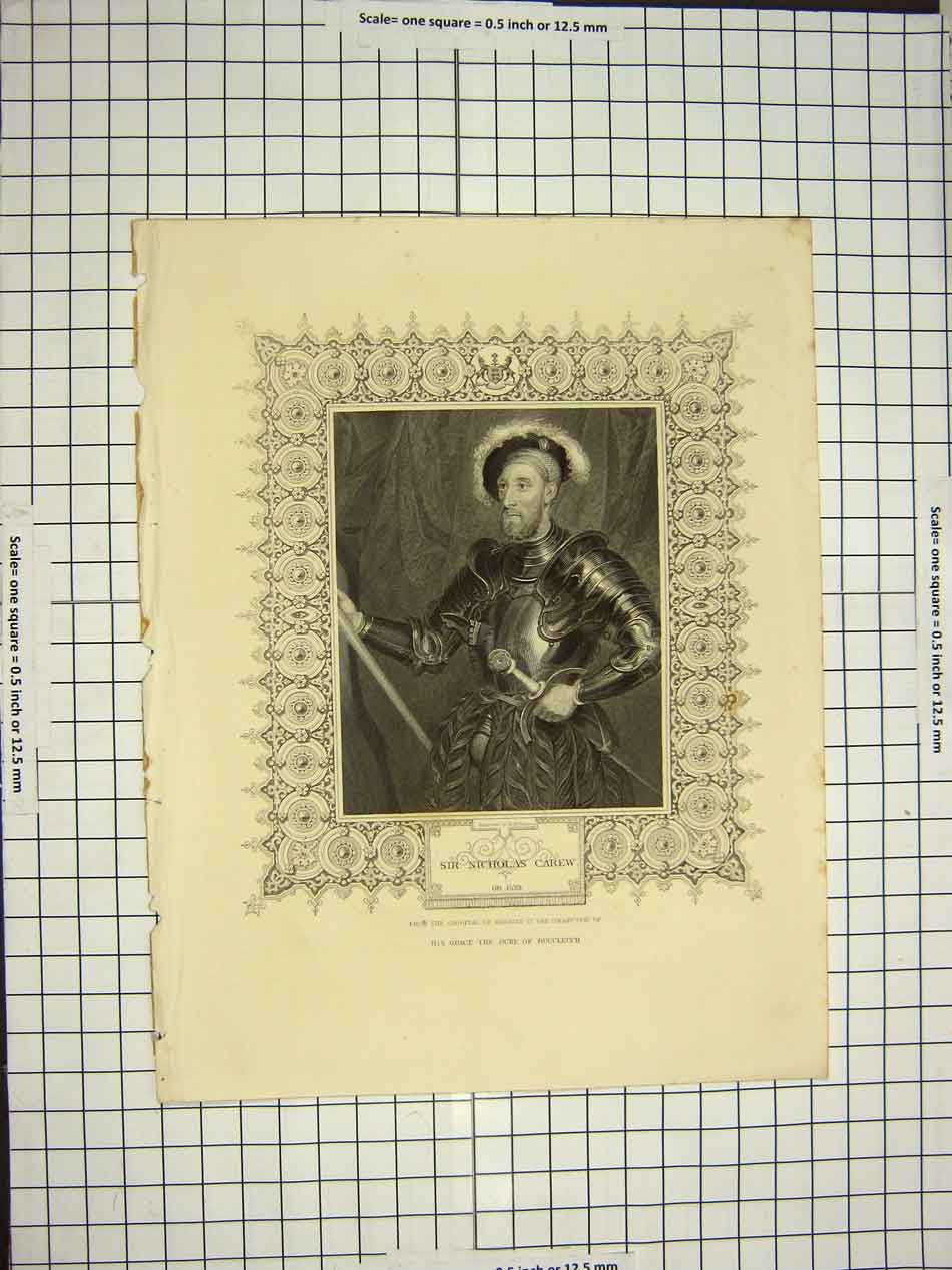 Original Old Antique Print C1790-C1900 Portrait Sir Nicholas Carew 18th Century
