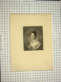 Original Old Antique Print Ref.541 1845 Portrait Missionary'S Wife Engraving