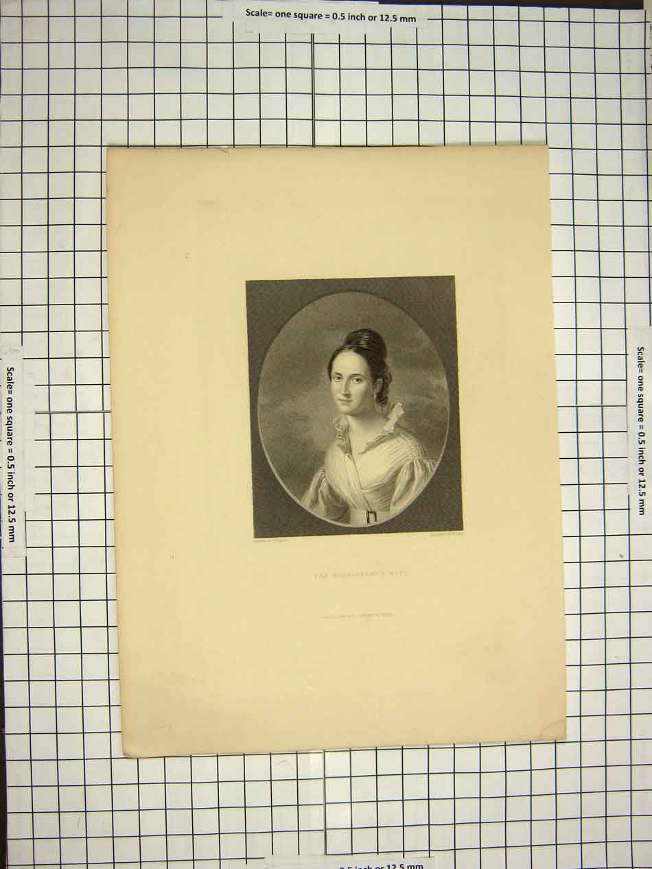 Original Old Antique Print Ref.541 1845 Portrait Missionary'S Wife Engraving