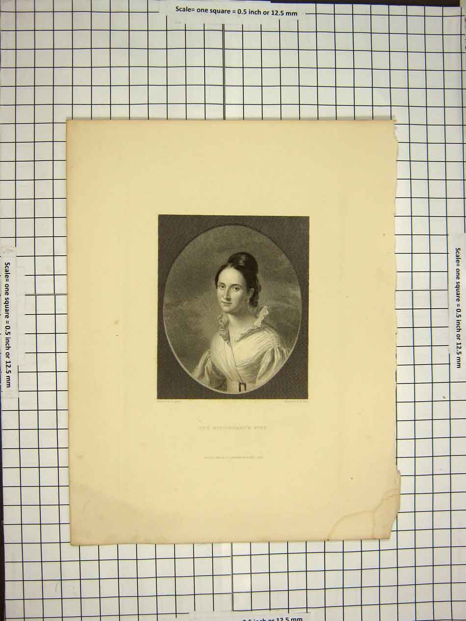 Original Old Antique Print 1845 Portrait Missionary'S Wife Engraving Victorian