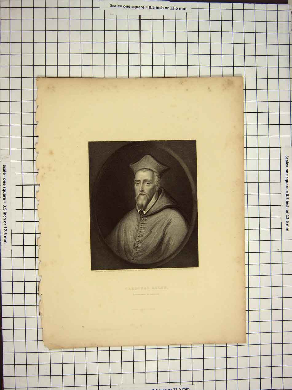 Original Old Antique Print Ref.540 C1790-C1900 Portrait Cardinal Allen Mechlin