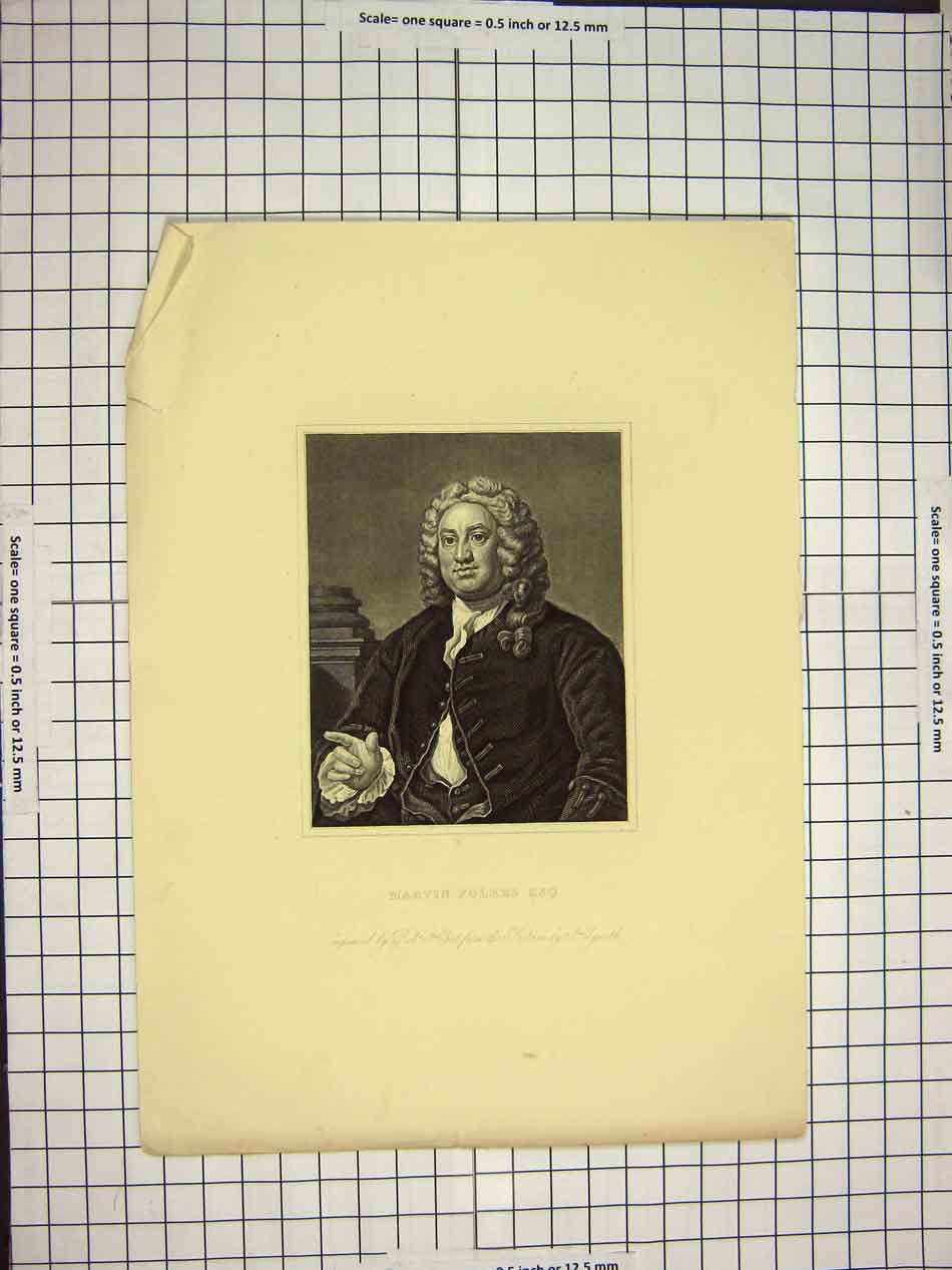 Original Old Antique Print C1790-C1900 Portrait Martin Folkes Engraving 18th