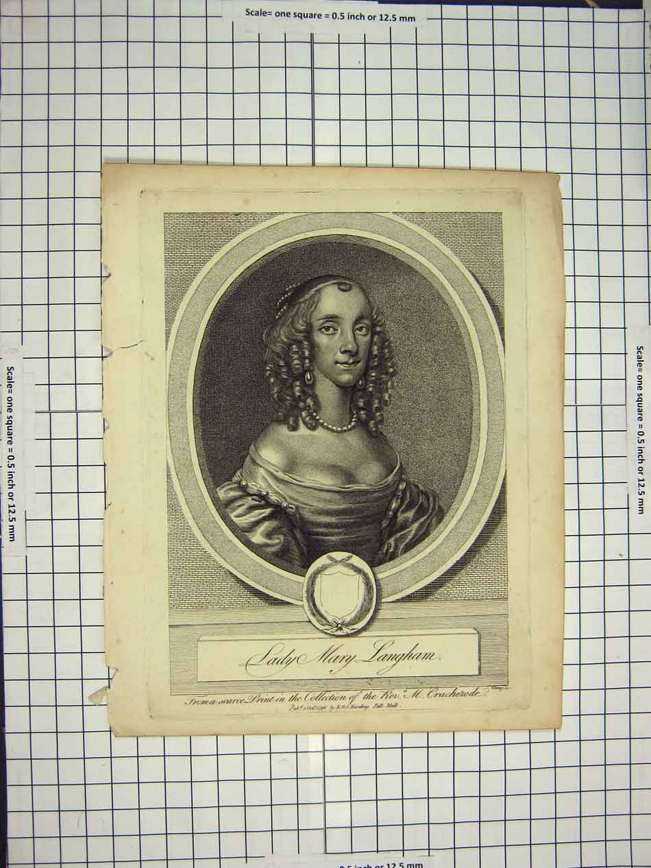 Original Old Antique Print 1796 Portrait Lady Mary Langham Cracherode 18th