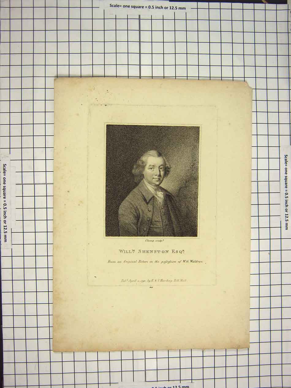 Original Old Antique Print C1790-C1900 Portrait William Shenston Waldron 18th