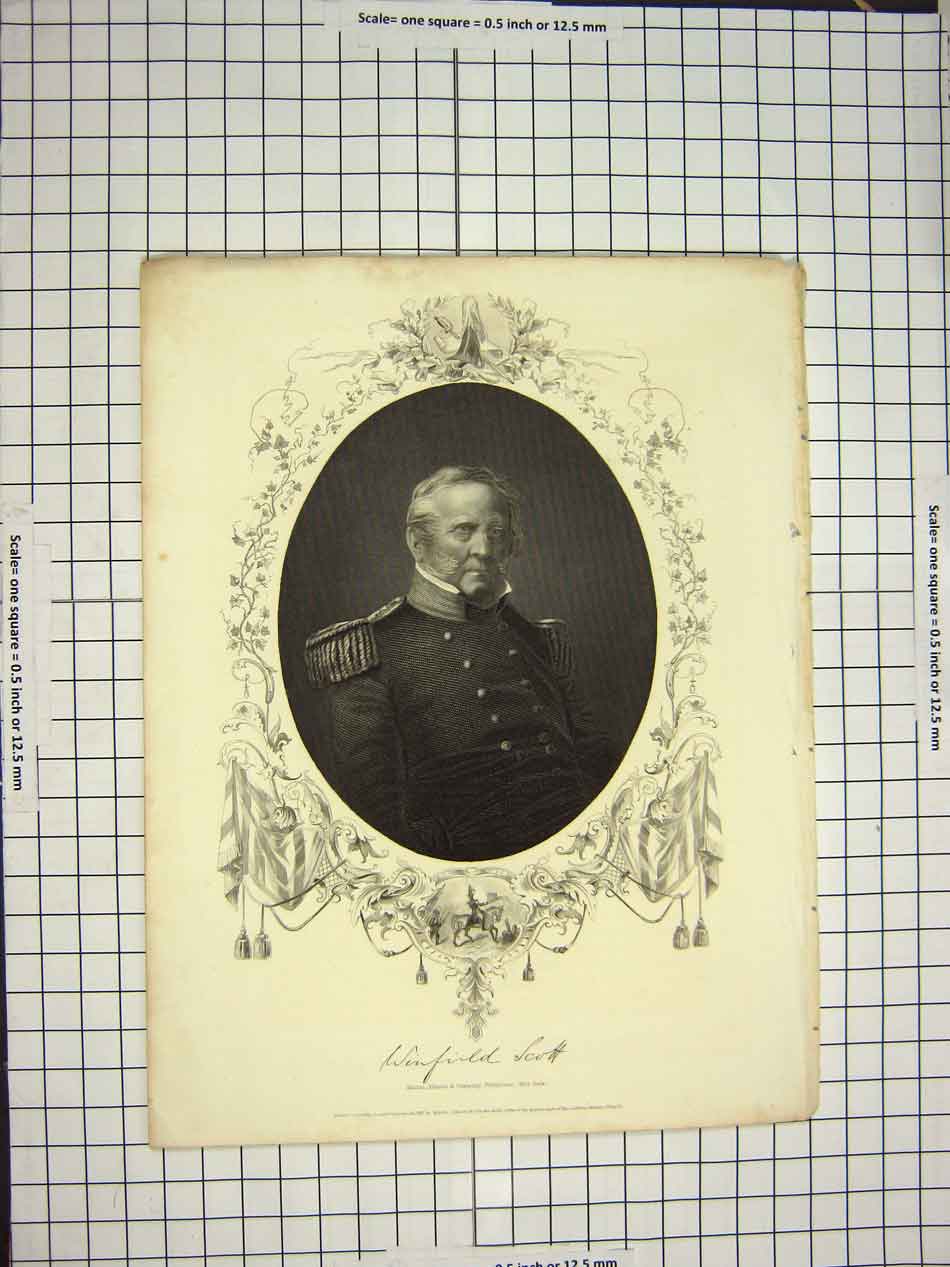 Original Old Antique Print C1790-C1900 Portrait Winfield Scott Engraving 18th