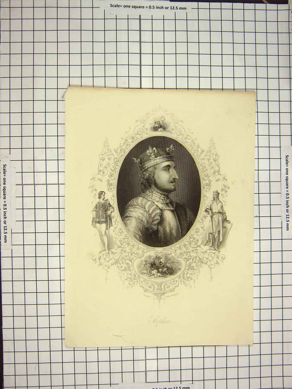 Original Old Antique Print C1790-C1900 Portrait King Stephen Engraving 18th