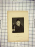 Original Old Antique Print Ref.537 C1790-C1900 Portrait Wiclif Engraving White