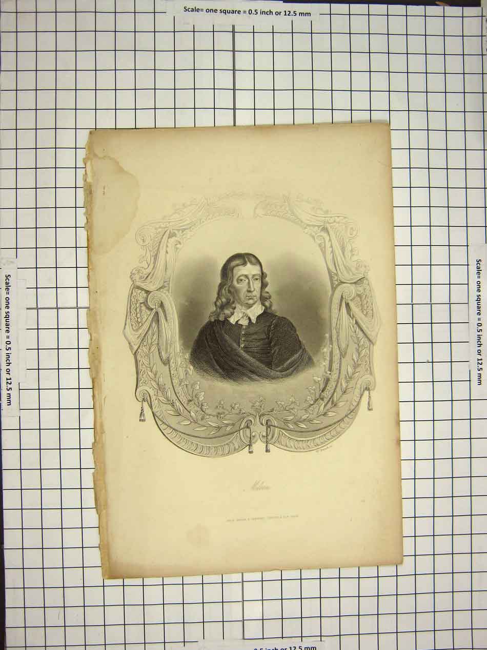 Original Old Antique Print C1790-C1900 Portrait Milton Engraving French 18th