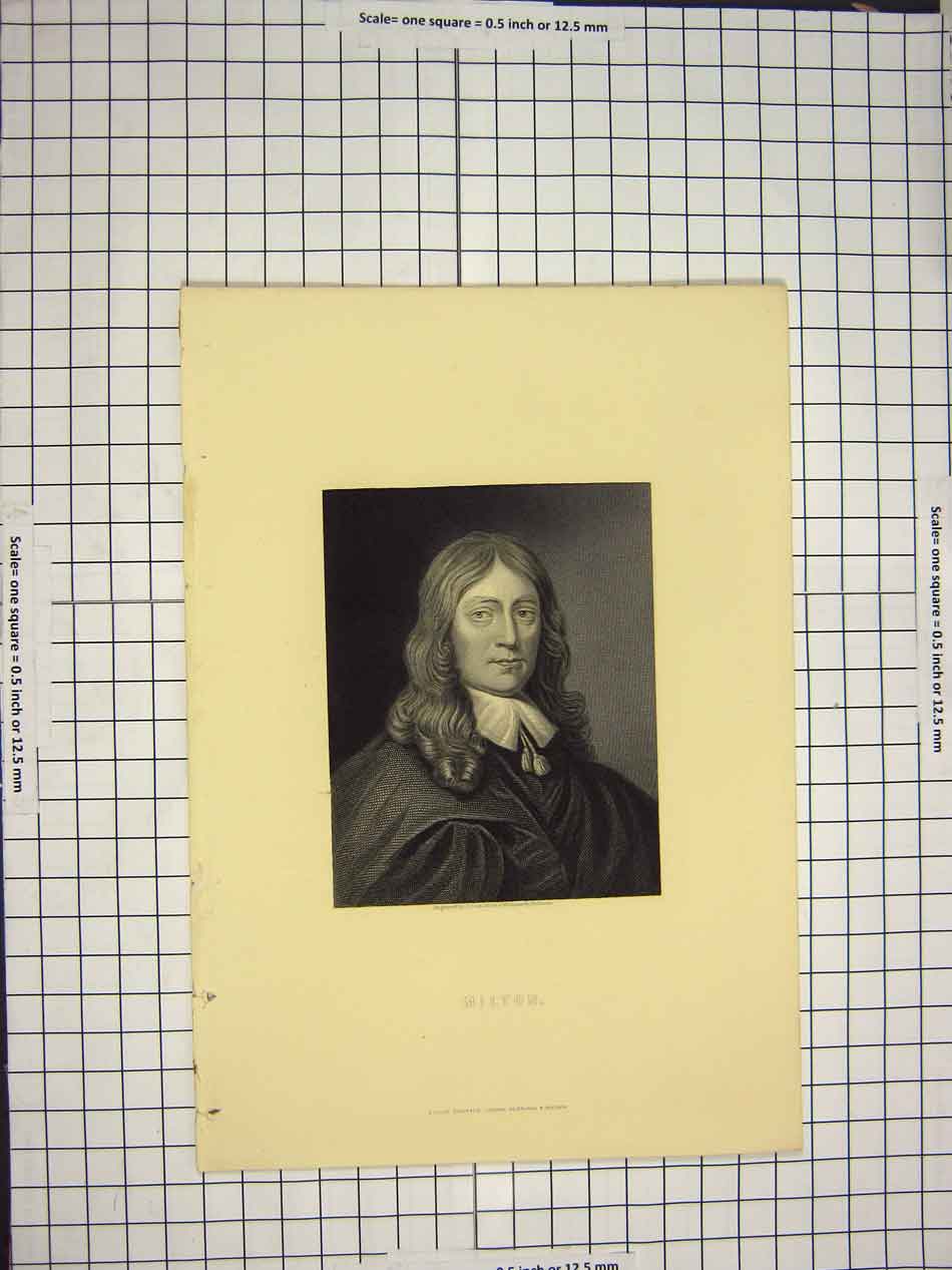 Original Old Antique Print Ref.536 C1790-C1900 Portrait Milton Engraving Cook