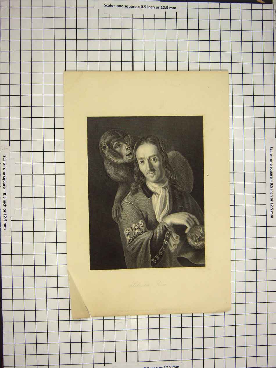Original Old Antique Print C1790-C1900 Portrait Salvator Rosa Engraving 18th