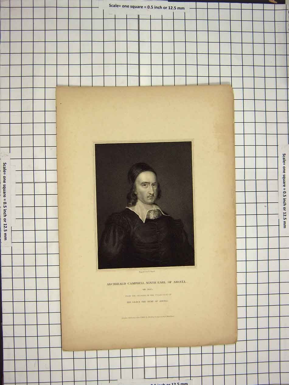 Original Old Antique Print 1836 Archibald Campbell Earl Argyll Portrait 19th