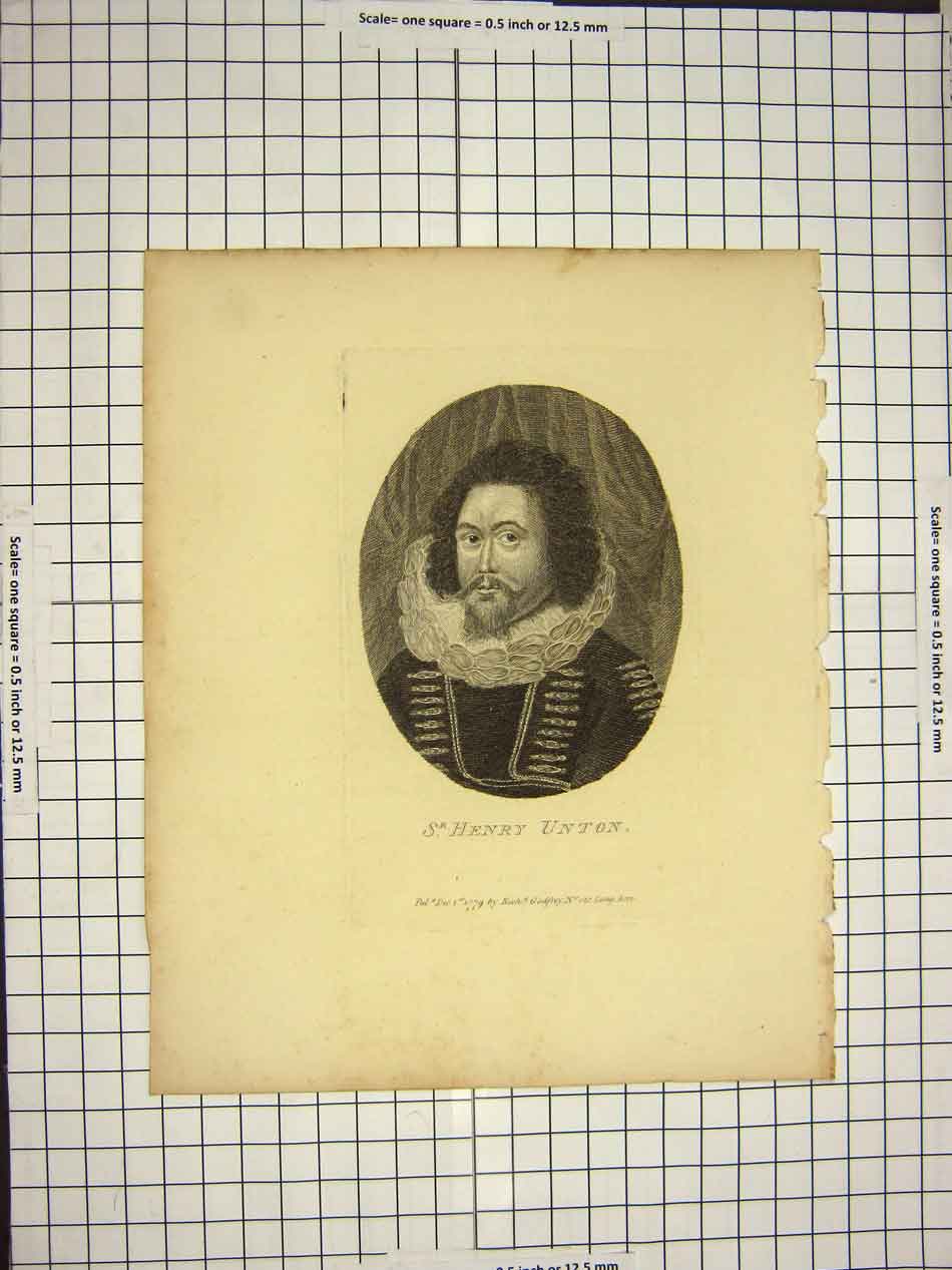 Original Old Antique Print 1779 Portrait Sir Henry Unton Godfrey 18th Century