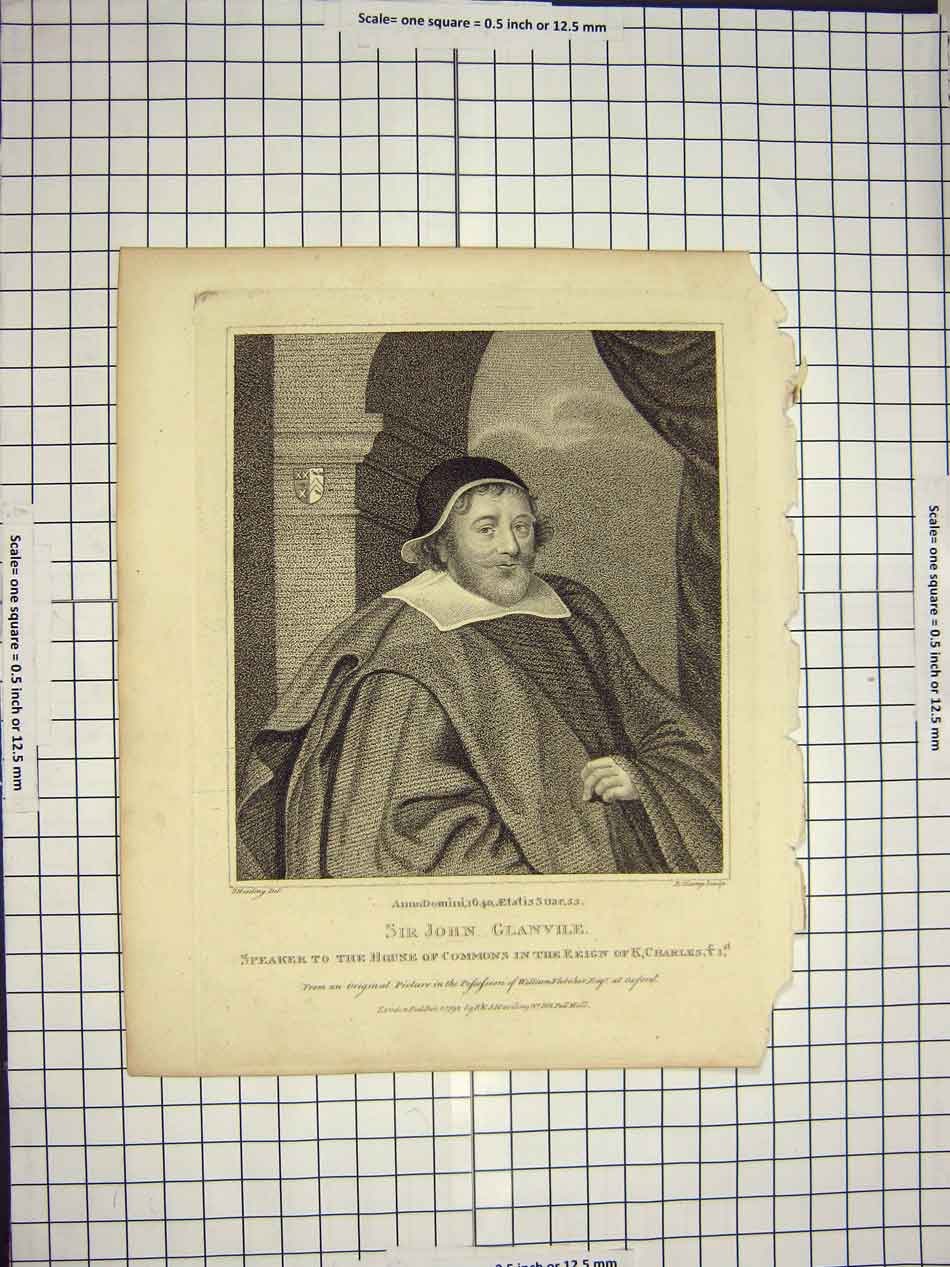 Old Antique Print 1792 Sir John Glanvile Speaker House Commons Portrait 18th