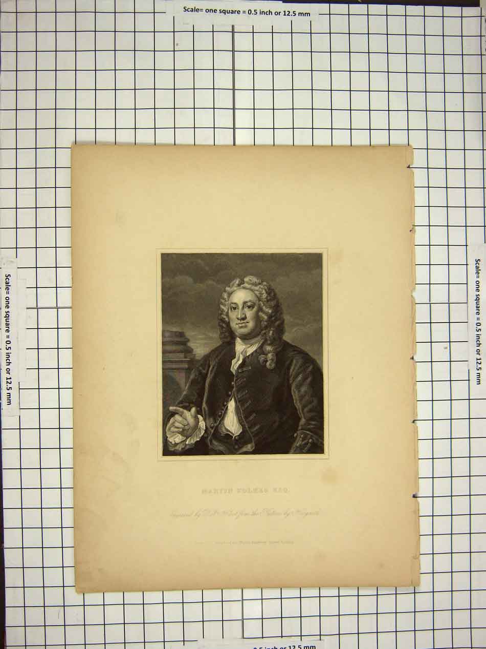 Original Old Antique Print Portrait Martin Folkes Hogarth C1790-C1900 18th