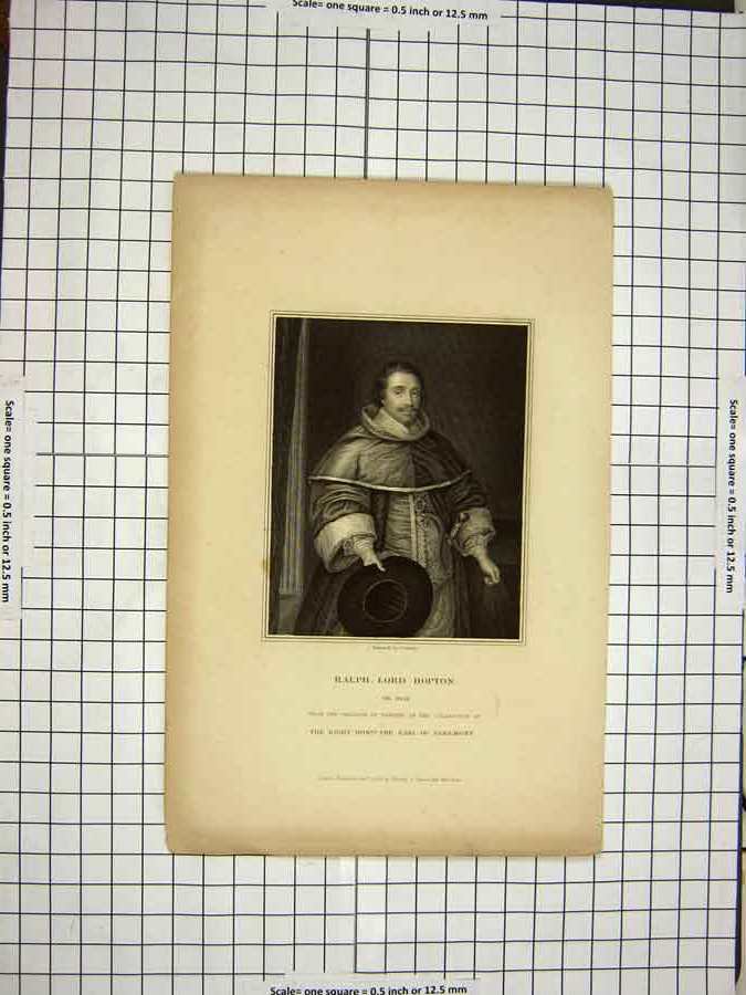 Original Old Antique Print C1790-C1900 Portrait Ralph Lord Hopton Cochran 18th