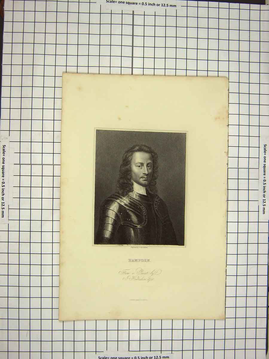 Original Old Antique Print Ref.556 C1790-C1900 Portrait Hampden Engraving