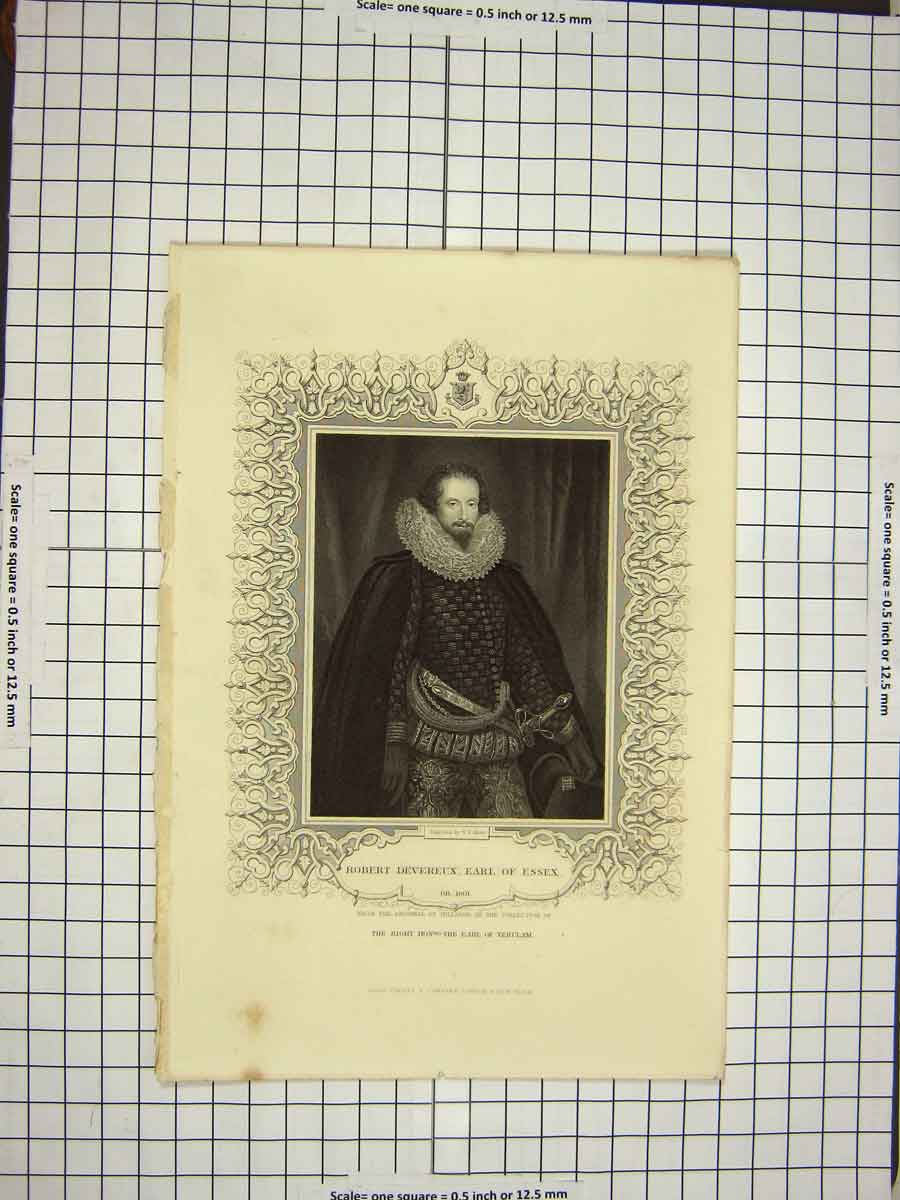 Old Antique Print C1790-C1900 Portrait Robert Devereux Earl Sussex Mote 18th
