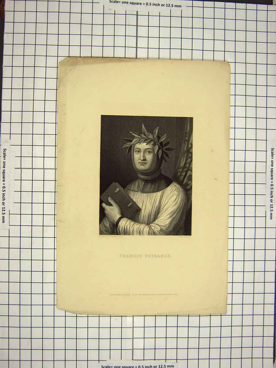 Old Antique Print Ref.554 C1790-C1900 Portrait Francis Petrarch Engraving