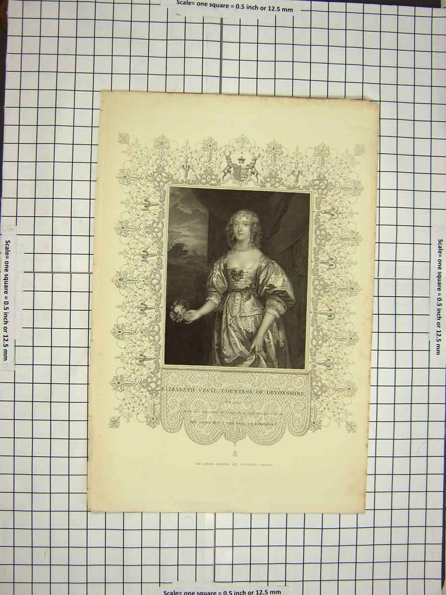 Original Old Antique Print C1790-C1900 Elizabeth Cecil Countess Devonshire 18th
