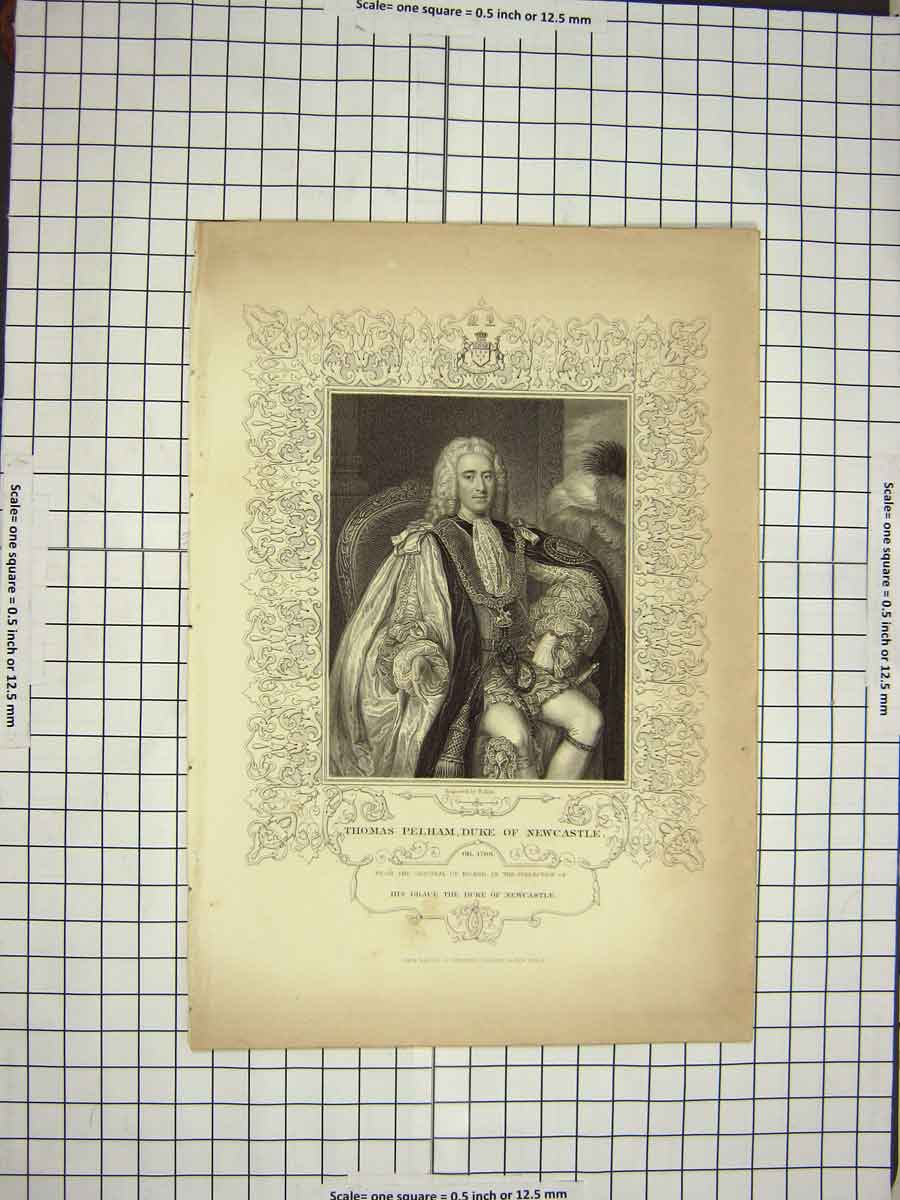 Old Antique Print C1790-C1900 Portrait Thomas Pelham Duke Newcastle Holl 18th