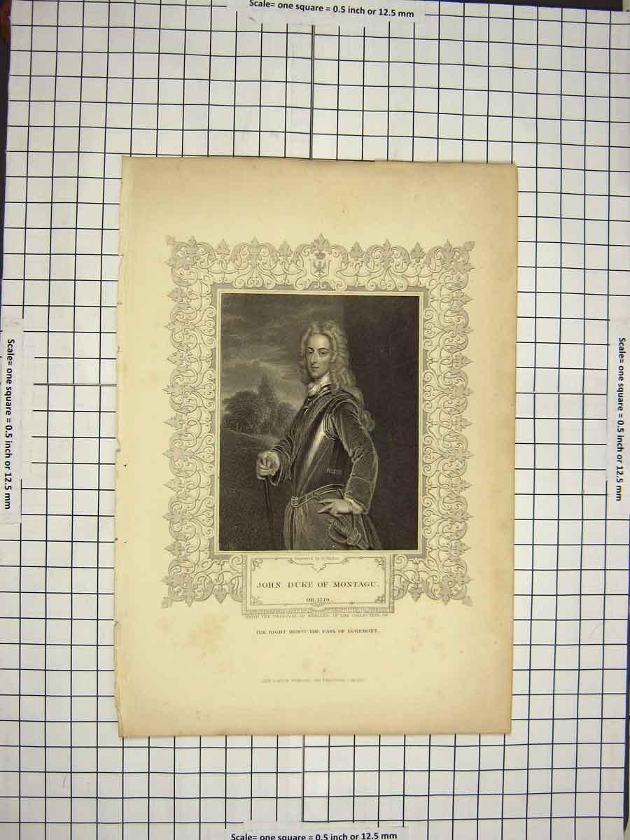 Original Old Antique Print C1790-C1900 Portrait John Duke Montagu Finden 18th