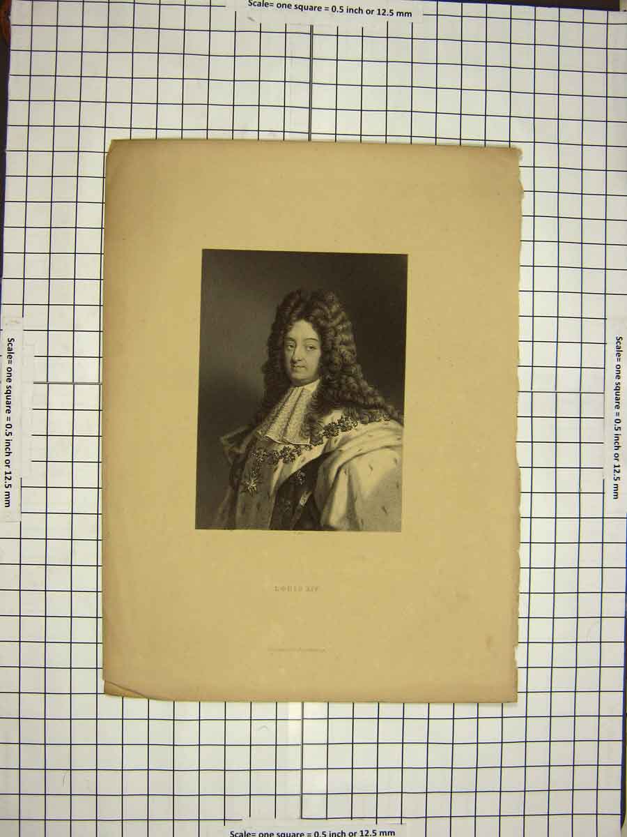 Original Old Antique Print C1790-C1900 Portrait King Louis Xiv Engraving 18th