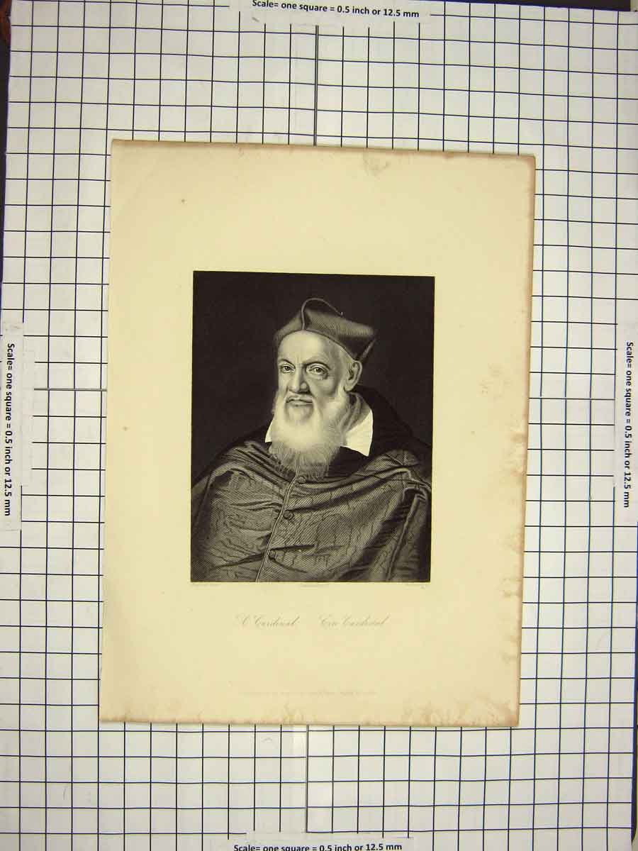 Original Old Antique Print C1790-C1900 Portrait Ein Cardinal Engraving 18th