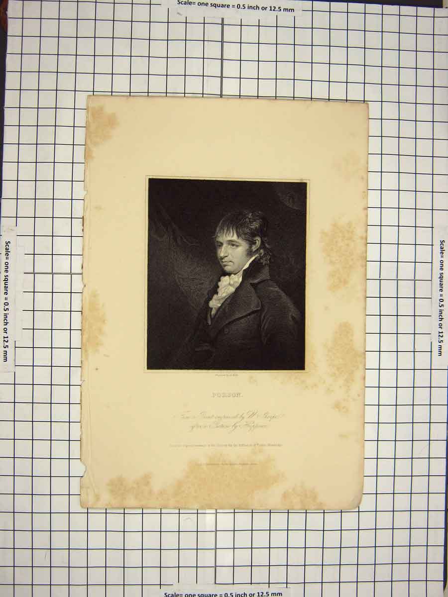 Original Old Antique Print C1790-C1900 Portrait Porson Engraving Holl 18th