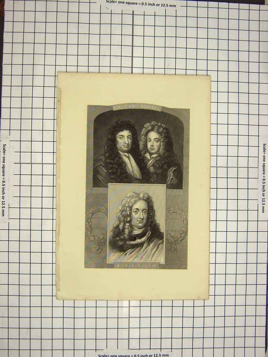 Original Old Antique Print C1790-C1900 Portrait Halifax Somers Marborough 18th