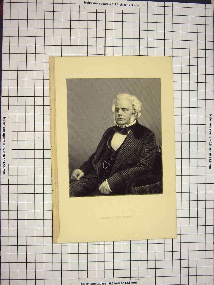 Original Old Antique Print C1790-C1900 Portrait John Bright Engraving 18th