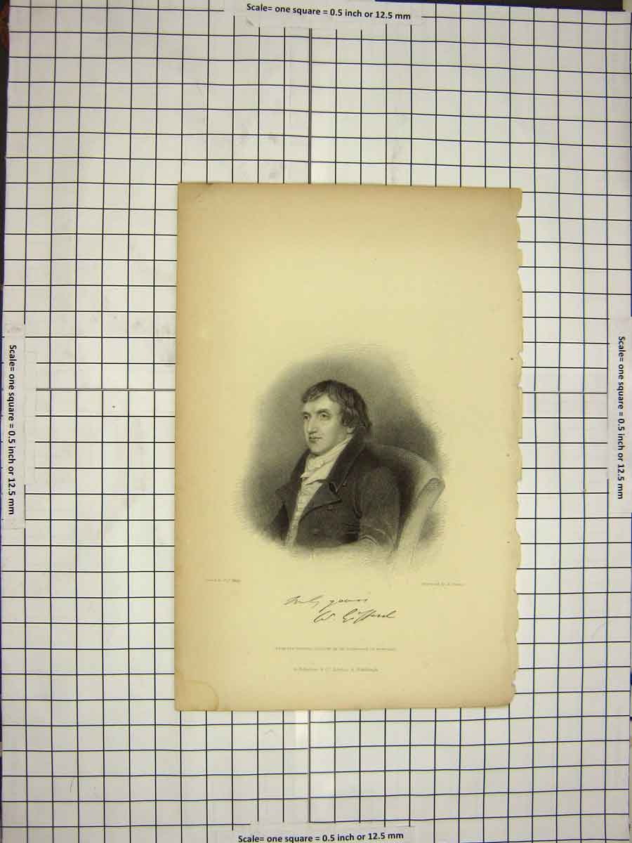 Original Old Antique Print C1790-C1900 Portrait Man Engraving Finden Watts 18th