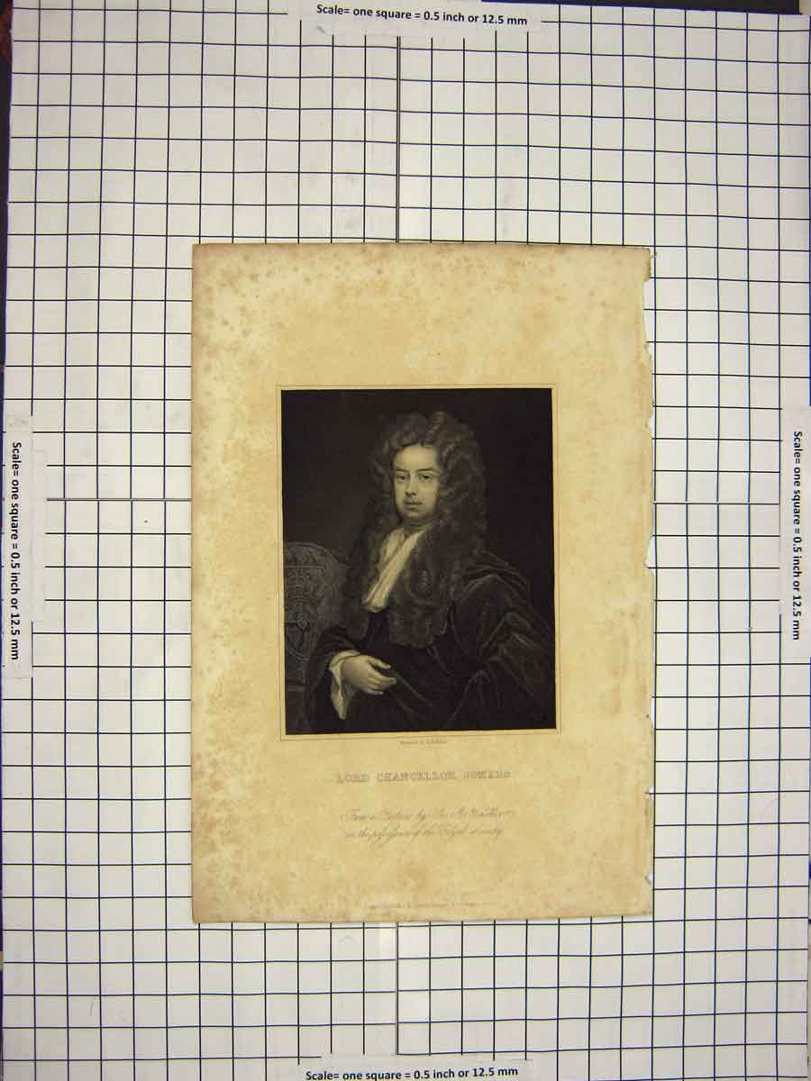 Original Old Antique Print C1790-C1900 Portrait Lord Chancellor Somers 18th