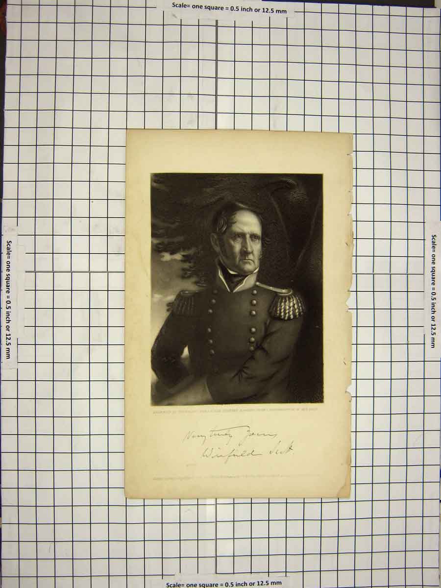 Old Antique Print Ref.551 C1790-C1900 Portrait Winfield Scott Engraving