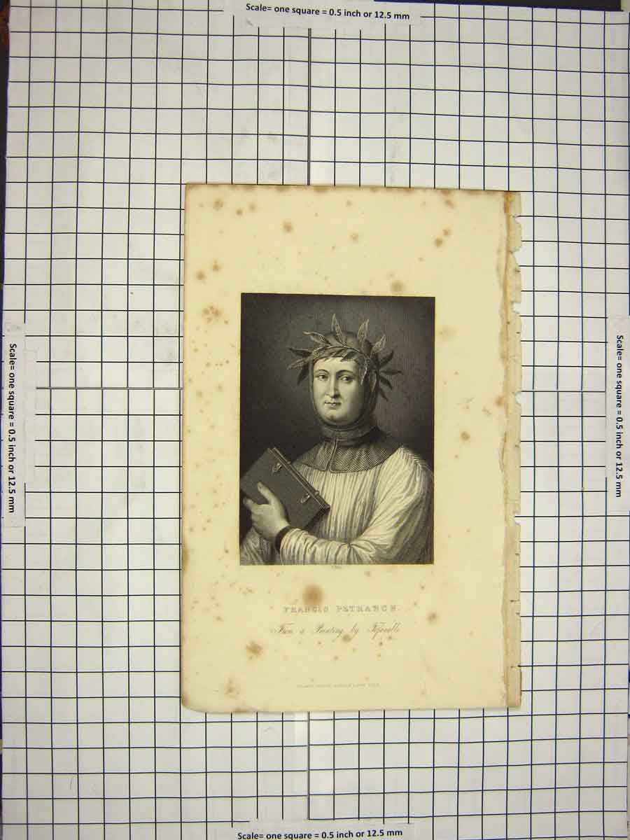 Original Old Antique Print C1790-C1900 Portrait Francis Petrarch Engraving 18th