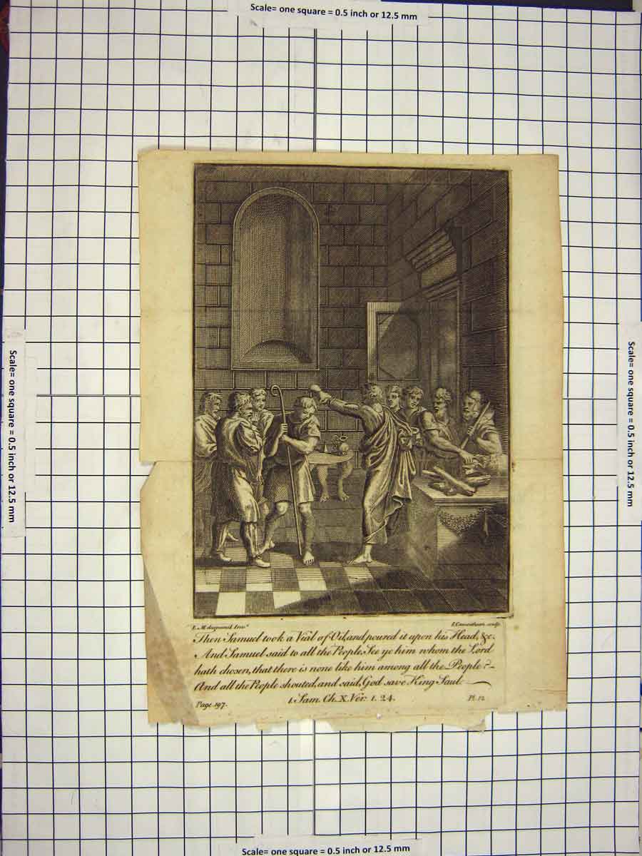 Original Old Antique Print C1790-C1900 Scene Samuel Oil King Paul 18th Century
