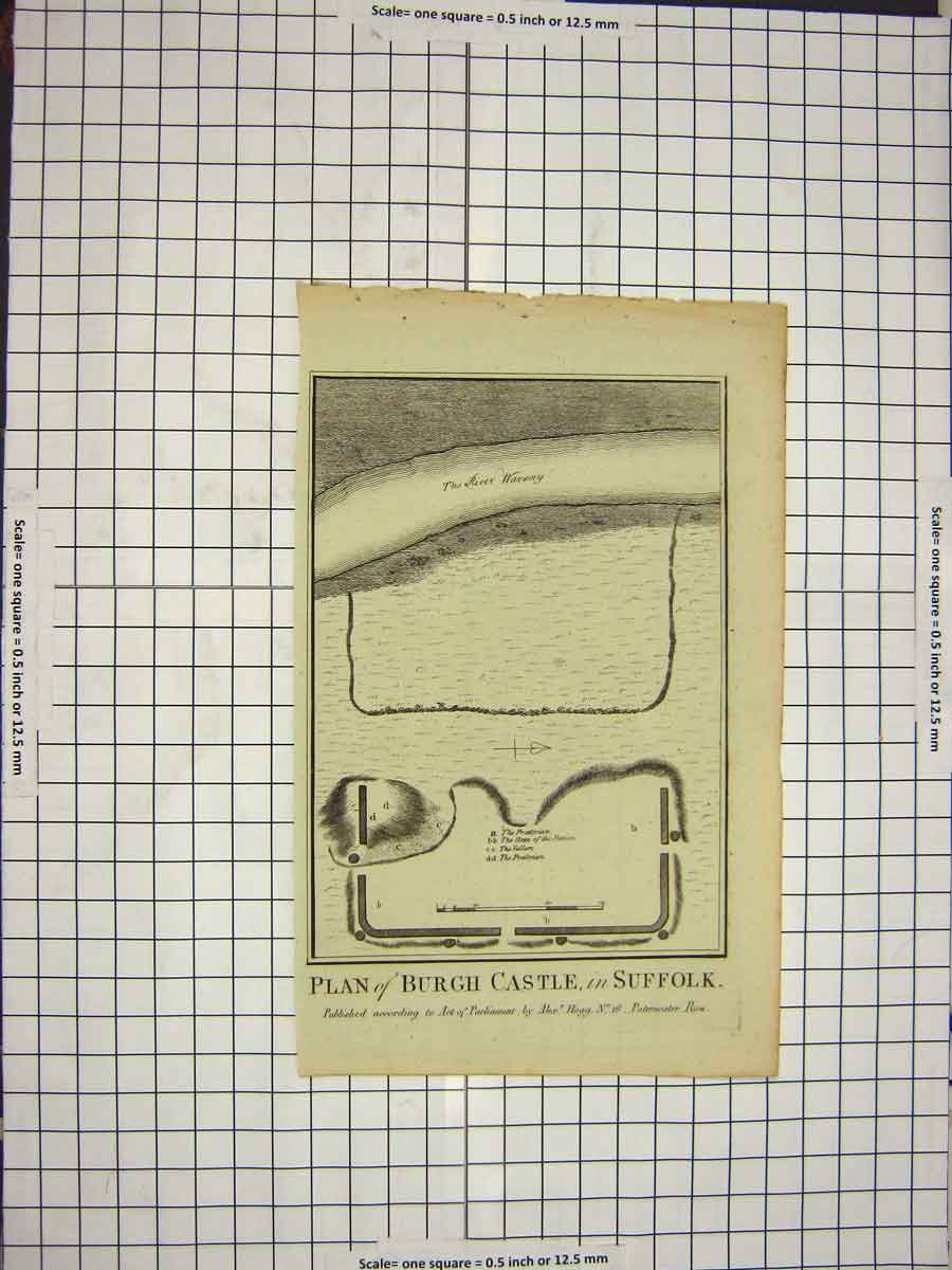 Original Old Antique Print C1790-C1900 Plan Burgh Castle Suffolk England 18th