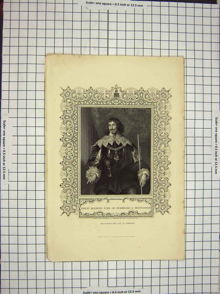Original Old Antique Print C1790-C1900 Philip Herbert Earl Pembroke Montgomery