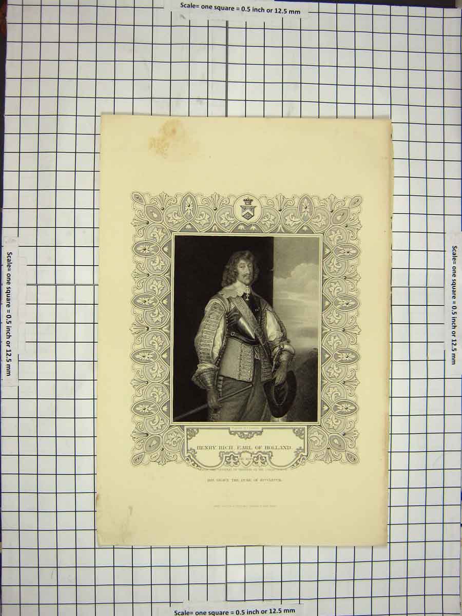 Original Old Antique Print C1790-C1900 Portrait Henry Rich Earl Holland 18th