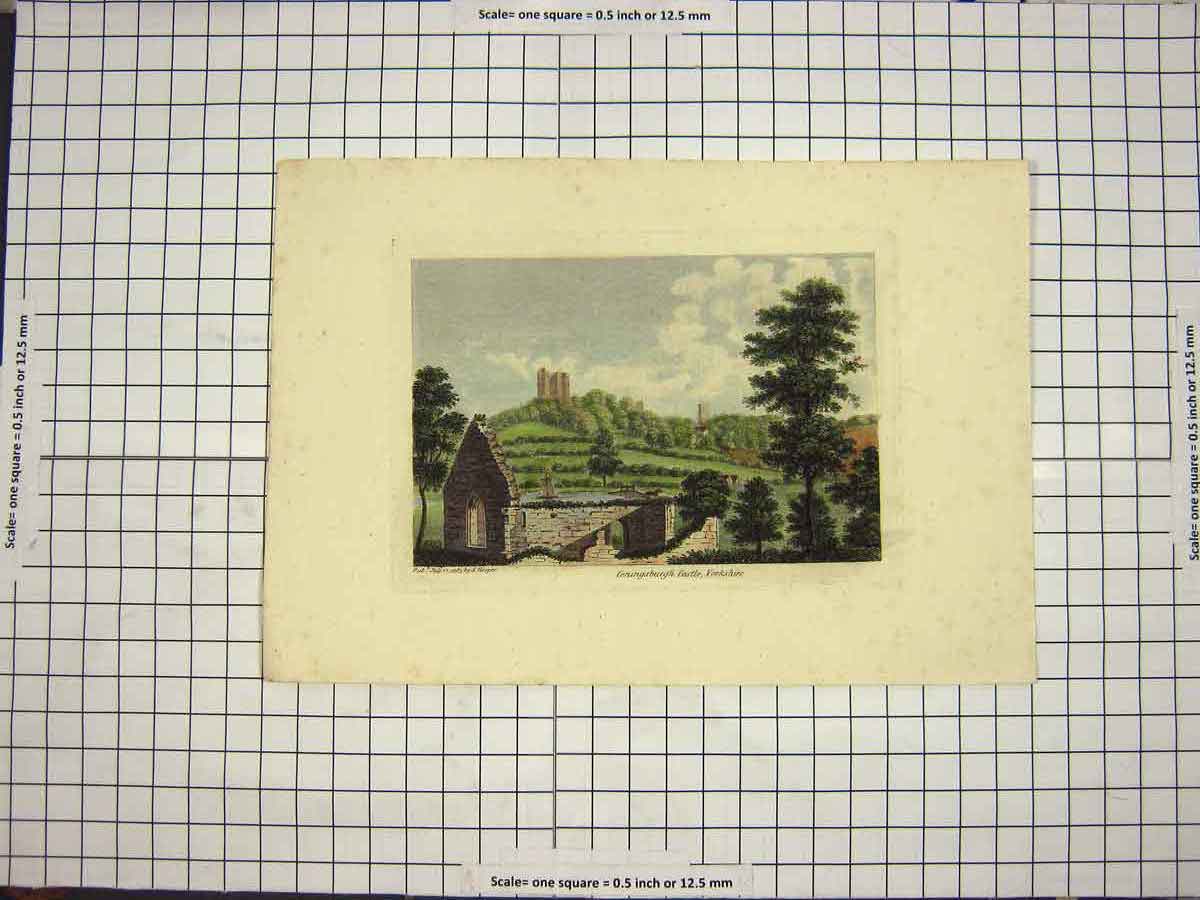 Original Old Antique Print 1785 Coningsburgh Castle Yorkshire Colour Hooper