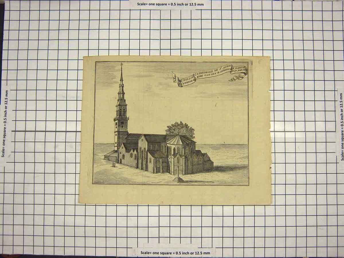 Original Old Antique Print C1790-C1900 English Cathedral St. Aubin Architecture