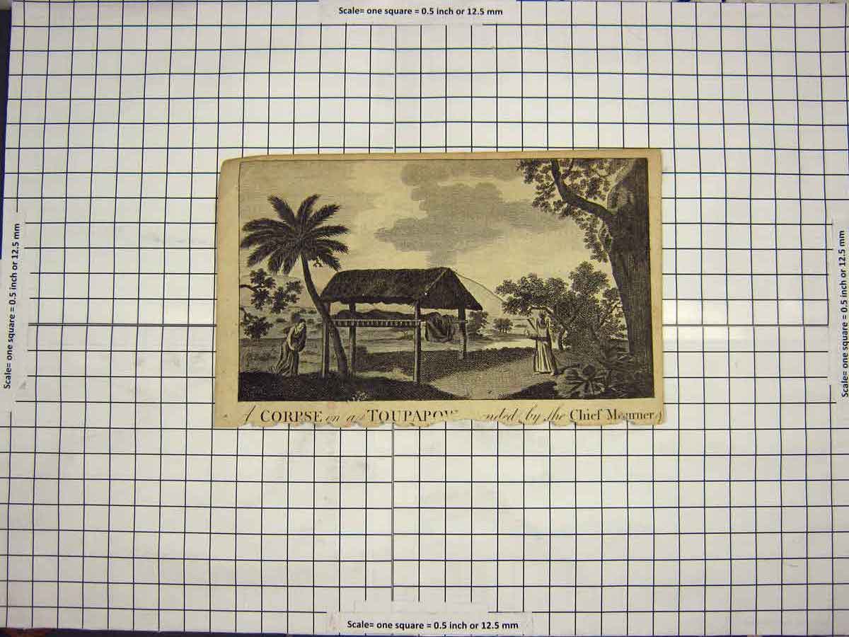 Original Old Antique Print C1790-C1900 Body Corpse Toupapow 18th Century