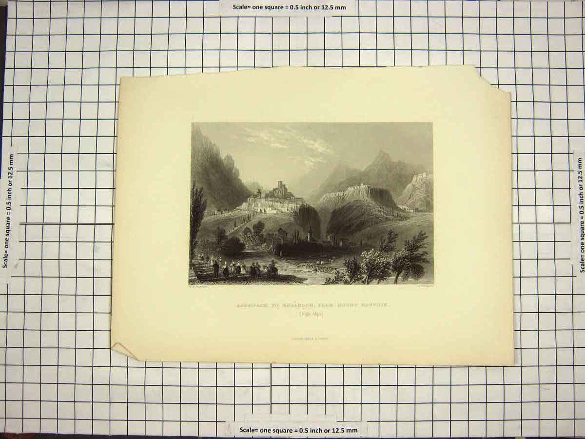 Original Old Antique Print C1790-C1900 Alps Mountains Briancon Mount Dauphin